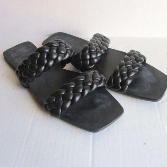 *INC Black Sandal Double Braided Bands Slip-On Flats- Size 9 - Picture 1 of 6